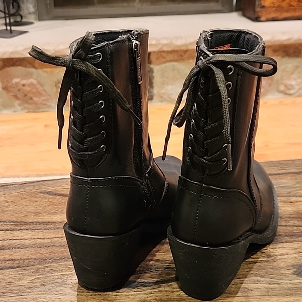 Harley Davidson Leather Black Boots Side Zip Lace Back Womens Size 5.5 - Picture 7 of 10
